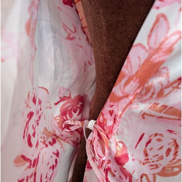 Oscar de la Renta Watercolor Rose Satin Bodoir Lingerie Robe M - Picture 10 of 11